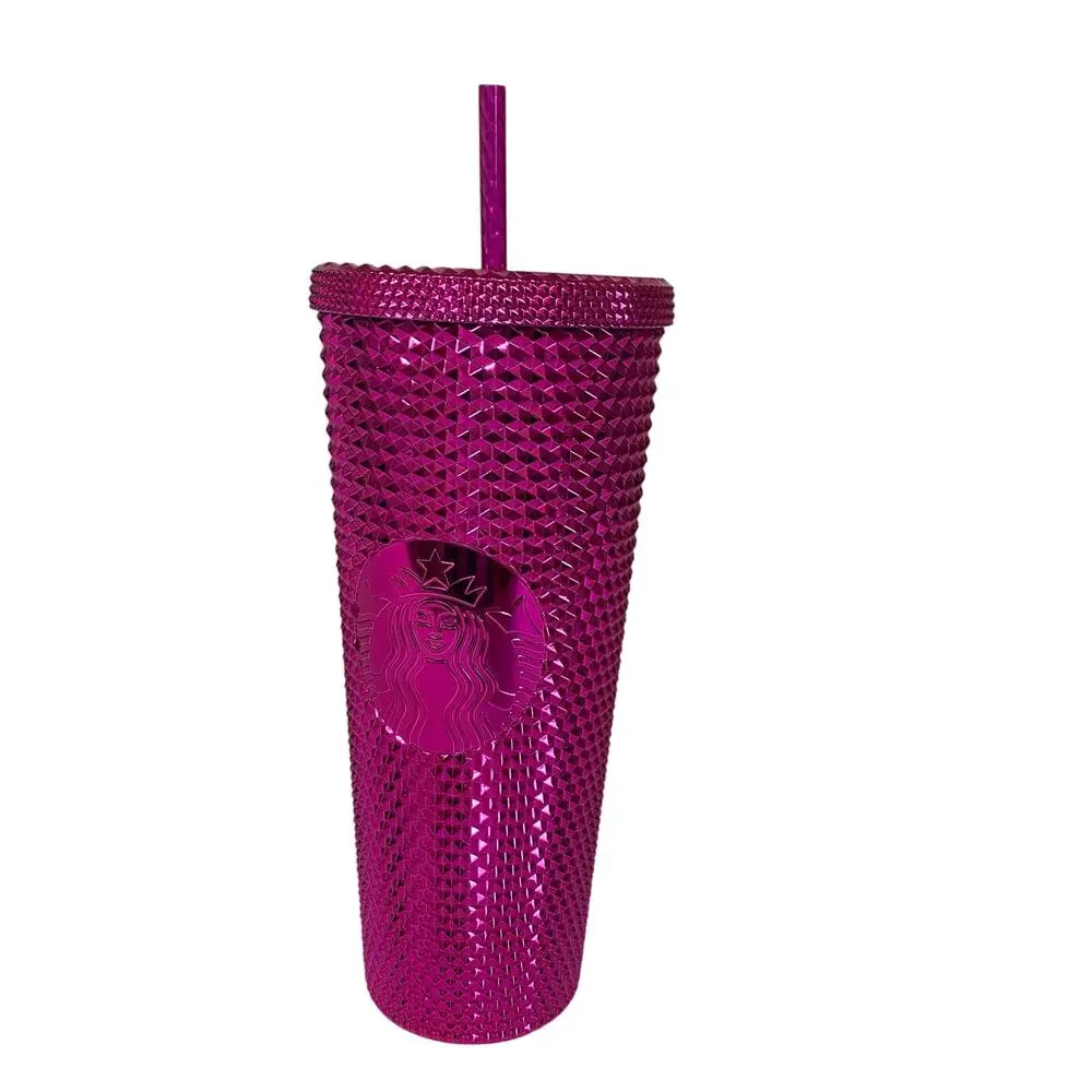 Starbucks Holiday 2022 Sangria Pink Metallic Studded Bling Tumbler 24oz NWOT